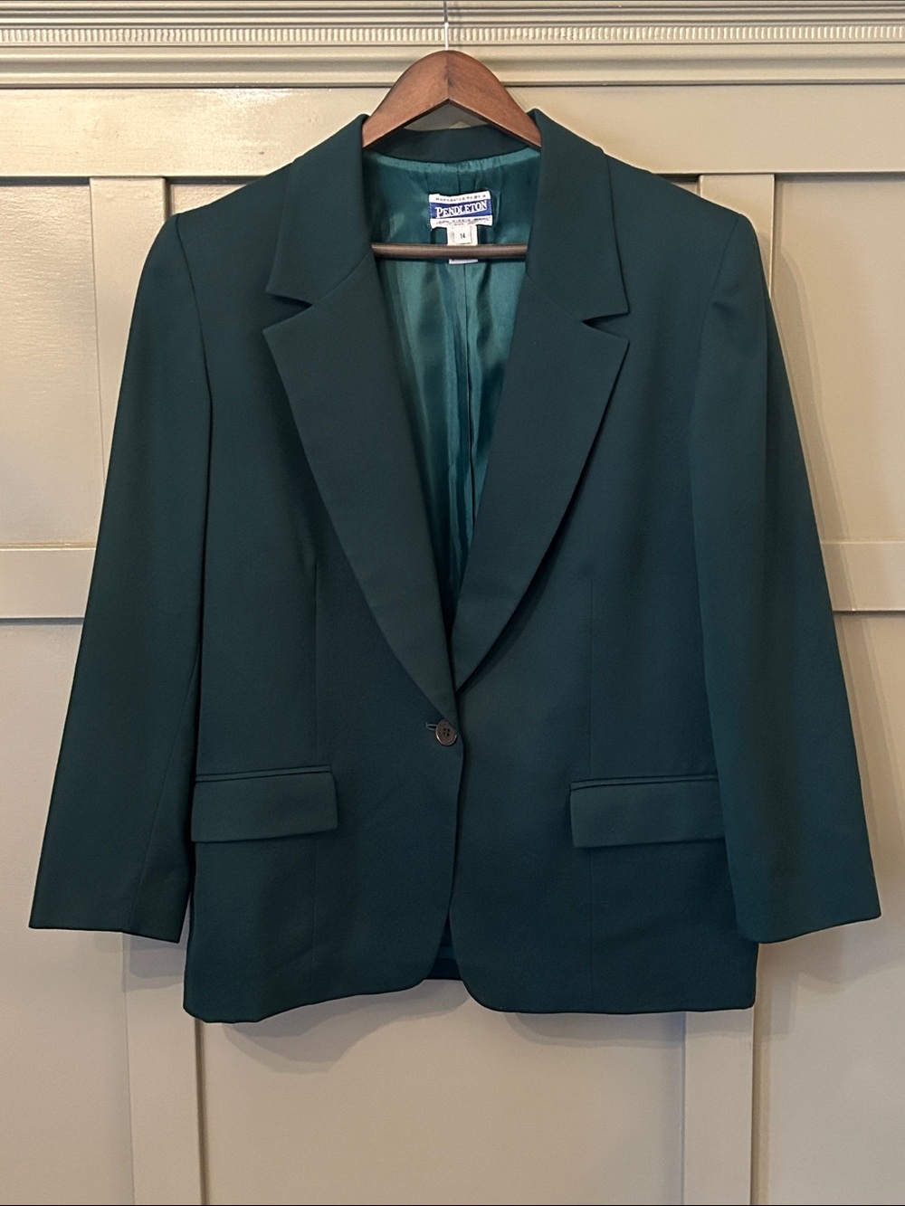 Pendleton Vintage Virgin Wool Blazer Jacket Dark Green Size 14